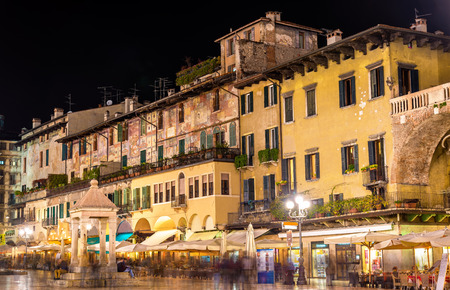 Houses on Piazza delle Erbe in Verona - Italyのeditorial素材