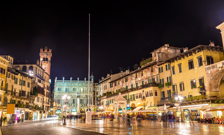 Piazza delle Erbe (Market's square) in Verona - Italyのeditorial素材