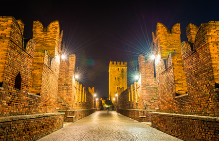 On the CastelVecchio Bridge in Verona - Italyのeditorial素材