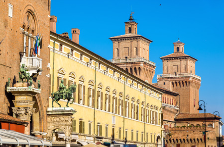 Palazzo Municipale and Castello Estense in Ferrara - Italyのeditorial素材