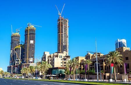 Skyscrapers under construction in Dubai downtown - the Emiratesの写真素材