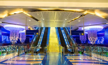 DUBAI, UAE - JANUARY 1: Interior of BurJuman metro station on January 1, 2016 in Dubai, UAE. The Dubai Metro is a driverless, fully automated metro rail network in United Arab Emiratesのeditorial素材