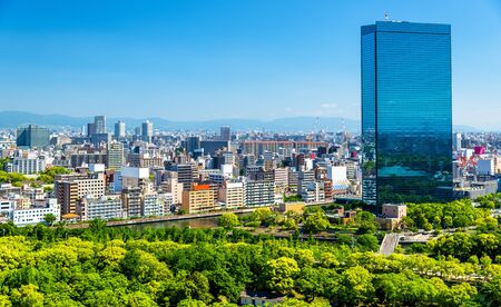 Skyline of Osaka city in Japanの写真素材