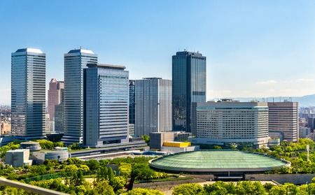 Skyline of Osaka city in Japanの写真素材
