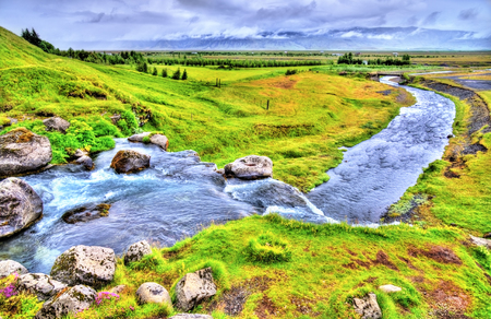 View of Gluggafoss or Merkjarfoss, a waterfall in southern Icelandの写真素材