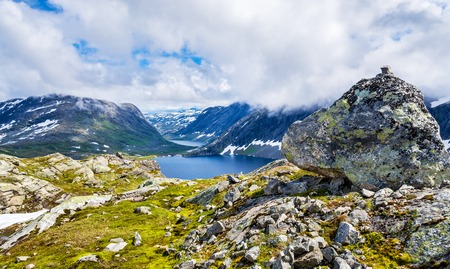 View of Djupvatnet lake from Dalsnibba mountain in Norwayの写真素材