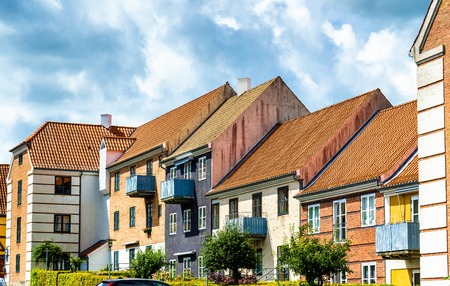Buildings in the old town of Helsingor in Denmarkの写真素材