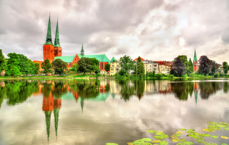 View of the Cathedral of Lubeck in Germany, Schleswig-Holsteinの写真素材