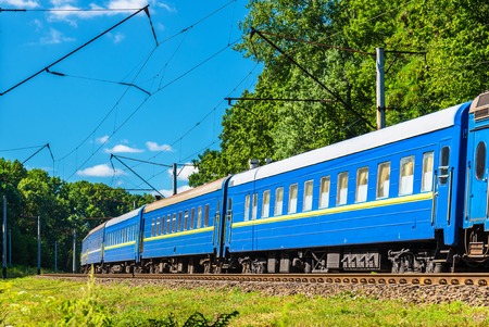 Passenger train in Kiev Region of Ukraine, between Boyarka and Vasylkiv
