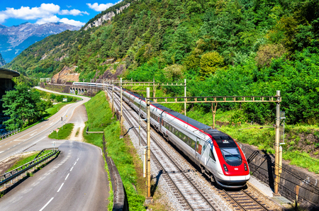 Anzonico, Switzerland - September 25, 2016: Swiss RABDe 500 tilting high-speed train on the Gotthard railway. The traffic will be diverted to the Gotthard Base Tunnel in December 2016.のeditorial素材
