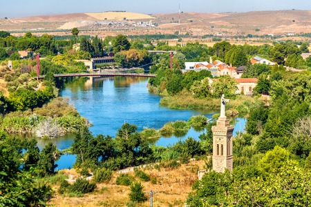 The Tajo river and the Hermitage of Cristo de la Vega in Toledo, Spainの写真素材