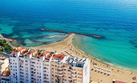 View of Postiguet Beach in Alicante, Spainの写真素材