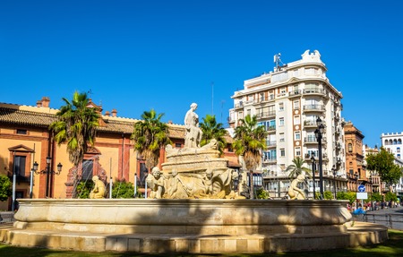 Hispalis Fountain on Puerta de Jerez Square in Seville - Spain, Andalusiaの写真素材