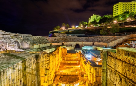Tarragona Amphitheatre at night - Catalonia, Spainの写真素材