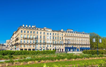Buildings and garden on Quai Louis XVIII in the historic centre of Bordeaux, Franceの写真素材