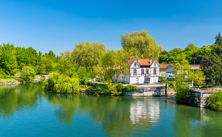 Picturesque landscape of the Charente River at Cognac, Franceの写真素材