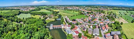 Aerial panorama of Eschau, a village near Strasbourg - Grand Est, Franceの写真素材