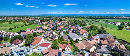Aerial panorama of Eschau, a village near Strasbourg - Grand Est, Franceの写真素材