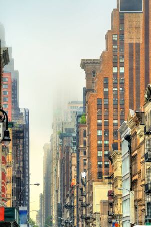 Old buildings on Broadway in New York Cityの写真素材