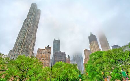 Skyscrapers of Manhattan in the fog - New York Cityの写真素材