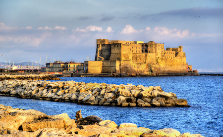 Castel dell'Ovo, a medieval fortress in the bay of Naples, Italyのeditorial素材