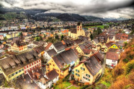 View of Sargans village in Swiss Alpsの写真素材