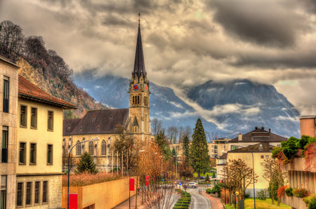View of Cathedral of St. Florin in Vaduz - Liechtensteinの写真素材