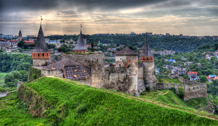 Kamianets-Podilskyi Castle. View towards the town. Ukraine. HDR imageの写真素材