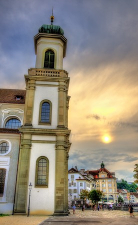 Jesuit Church in the old town of Lucerne in Switzerlandの写真素材
