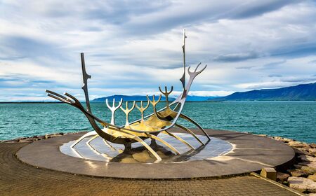 Sun Voyager sculpture at the seaside of Reykjavik - Icelandの写真素材