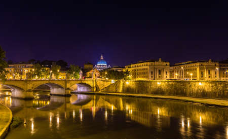 Night view of the Tiber river in Rome - Italyの写真素材