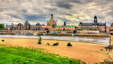 View of Dresden from the bank of the Elbe river - Germanyの写真素材