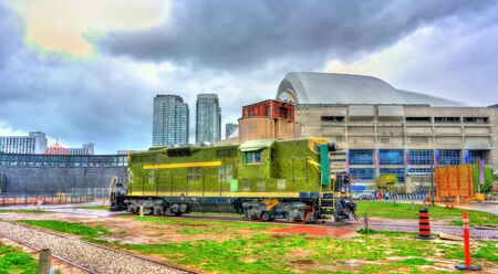 Old diesel locomotive in Roundhouse Park - Toronto, Canadaのeditorial素材