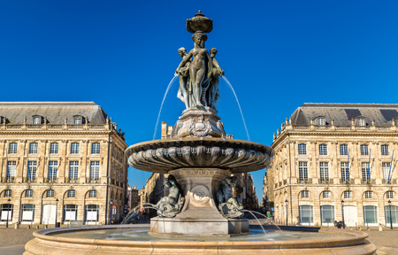 Fountain of the Three Graces at on the Place de la Bourse in Bordeaux - France, Aquitaineの写真素材