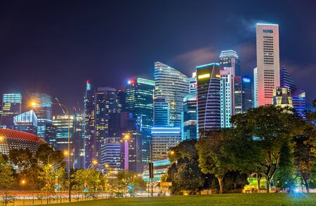 Skyline of Singapore Central Business District at nightのeditorial素材
