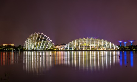 Night view of Gardens by the Bay, a nature park in Singaporeのeditorial素材