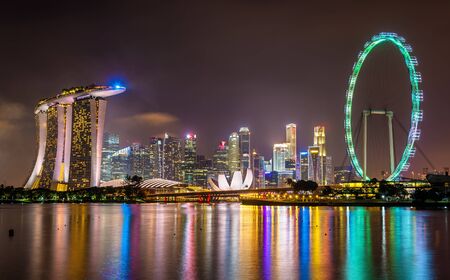 View of Marina Bay at night in Singaporeのeditorial素材