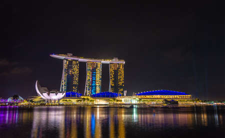 View of Marina Bay at night in Singaporeのeditorial素材