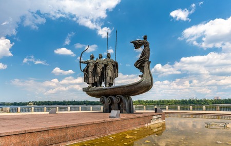 Monument to the founders of Kiev: Kiy, Schek, Khoryv and Lybid. The Dnieper riverside. Ukraineのeditorial素材