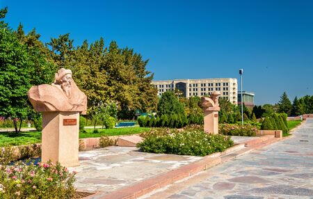 Monument to Naimanbai Manaschy on the Alley of Youth in Bishkek in Kyrgyzstanのeditorial素材
