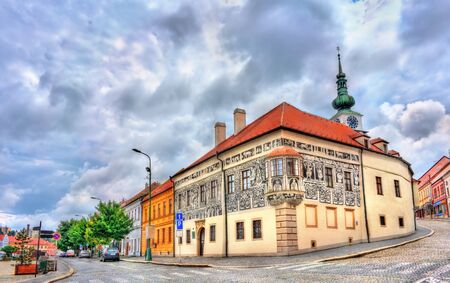 Graffiti decorated house in Trebic, Czech Republic