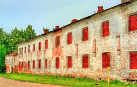 Old brick wall of a monastery in Rostov Veliky, Russiaの写真素材