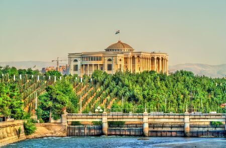 View of Dushanbe with Presidential palace and the Varzob River. Tajikistan, Central Asiaの写真素材