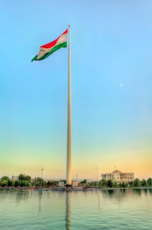 Tajikistan flag on the second tallest in the world flagpole. Dushanbeの写真素材