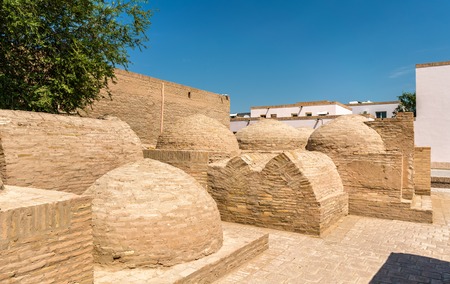 Historic buildings at Itchan Kala fortress in the historic center of Khiva.の写真素材