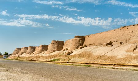 City walls of the ancient city of Ichan Kala in Khiva, Uzbekistanの写真素材