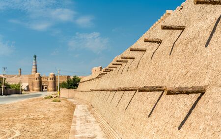 City walls of the ancient city of Ichan Kala in Khiva, Uzbekistanの写真素材
