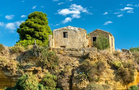Ancient houses in the gardens of the Valley of the Temples - Agrigento, Sicily, Italyの写真素材