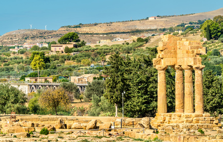 The Temple of Castor and Pollux at the Valley of the Temples in Agrigento - Sicily, southern Italyの写真素材