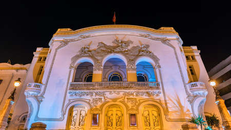 The Municipal Theater of Tunis at night. Tunisia, North Africa